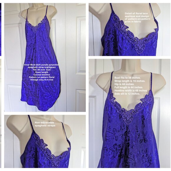Inner Most dark purple polyester spaghetti strap nightgown, 38" bust, Pretty! - Picture 7 of 13
